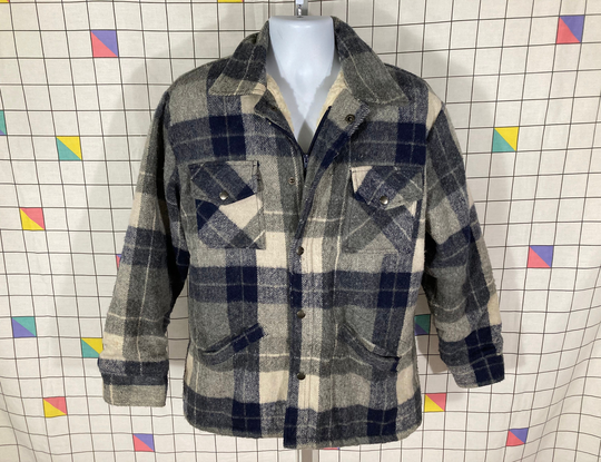Vintage 70S Sherpa Lined Wool Blend Flannel Jacket - Sz M Trucker Indie Emo Grunge Mod Western