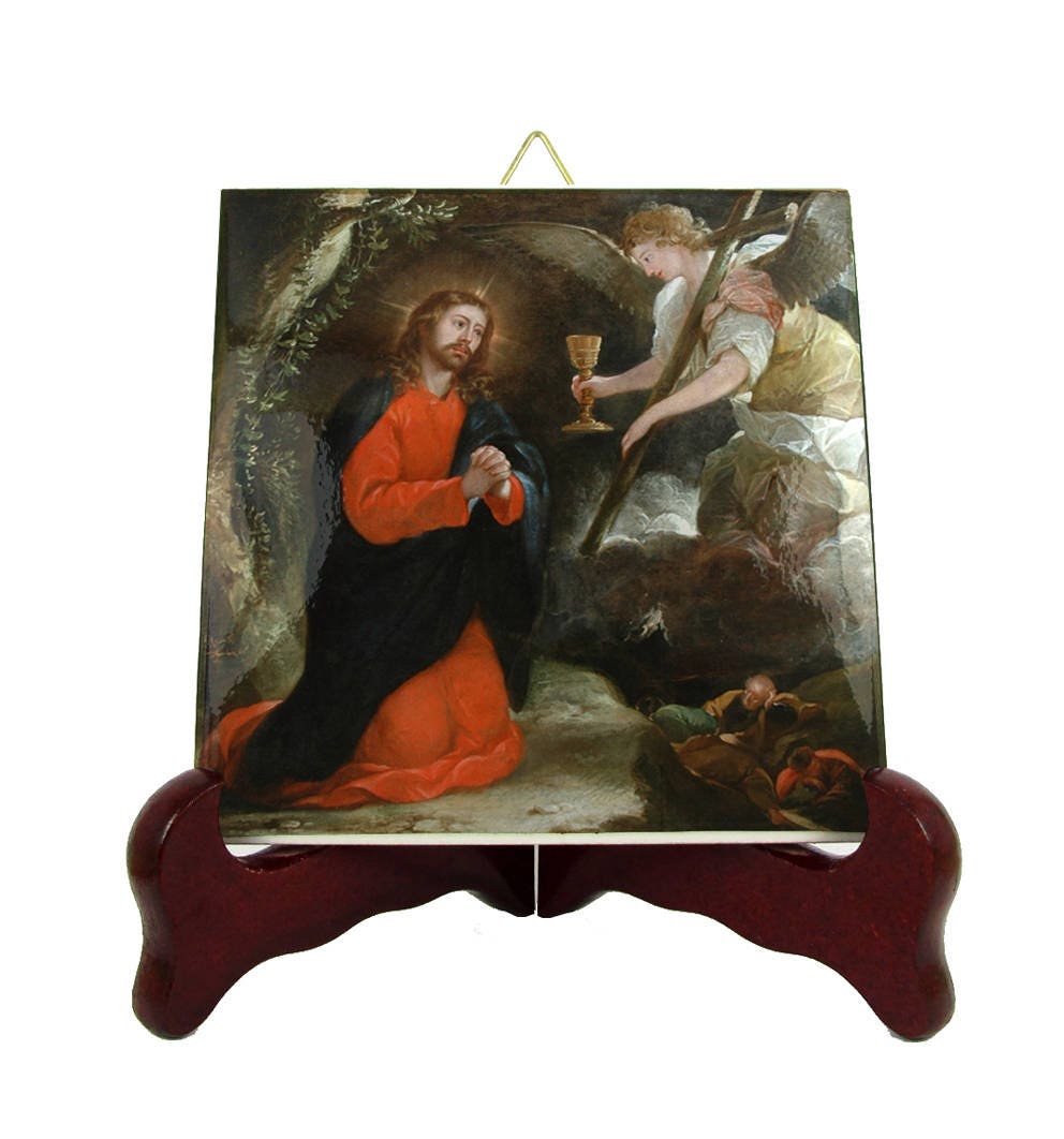 Christian Gifts - Jesus in The Garden Of Gethsemane Christian Icon On Tile Handmade Italy Devotional Holy Art Print