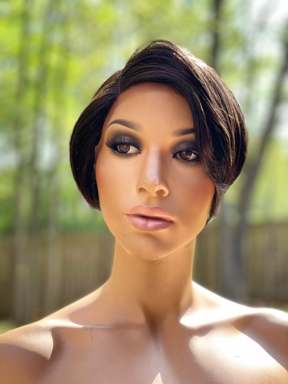 Human Hair Blend Wig 1B 30 Highlights Off Black Short Pixie Cut 8" Haircut 1B/30 Auburn Lace Front With Bangs