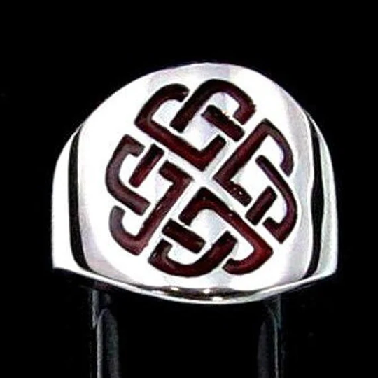 sterling Silver Ring Celtic Shield Knot Symbol Of Protection in Red Enamel High Polished 925 Unisex