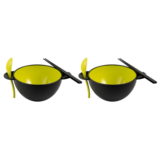 Ozeri Earth Ramen Bowl 6-Piece Set, Made from Plant-Derived and Other Natural Materials - Black with Green