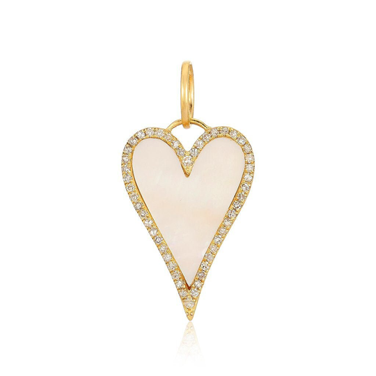 925 Pave Heart Mother Of Pearl Charm Elongated Pendant