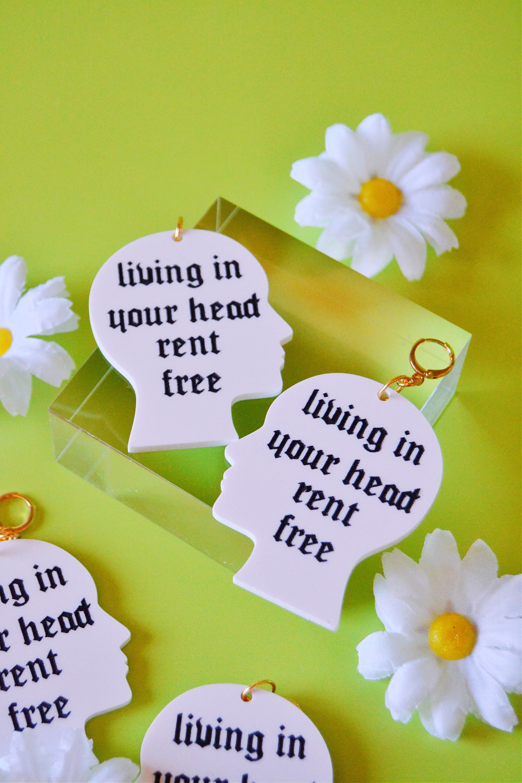Acrylic Rent Free Human Head Humor Funny Sassy Dangle Statement Earrings