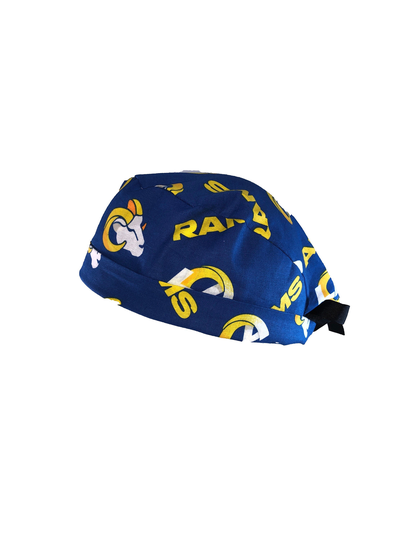 La Rams Horns Nfl Unisex Tie Back Scrub Cap, Nurse Hat, Surgical Or Surgery, Operating Room. With Or Without Ponytail Holder