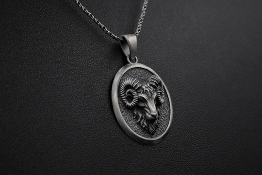Personalized Ram Head Necklace New Year Gifts For Men Silver Pendant Aries Gift, Zodiac Sign, April Birthday Him Women's