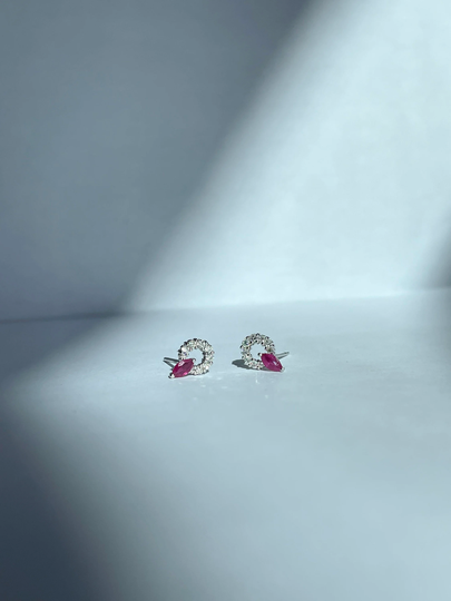 14K Solid Gold Diamond & Ruby Halo Studs