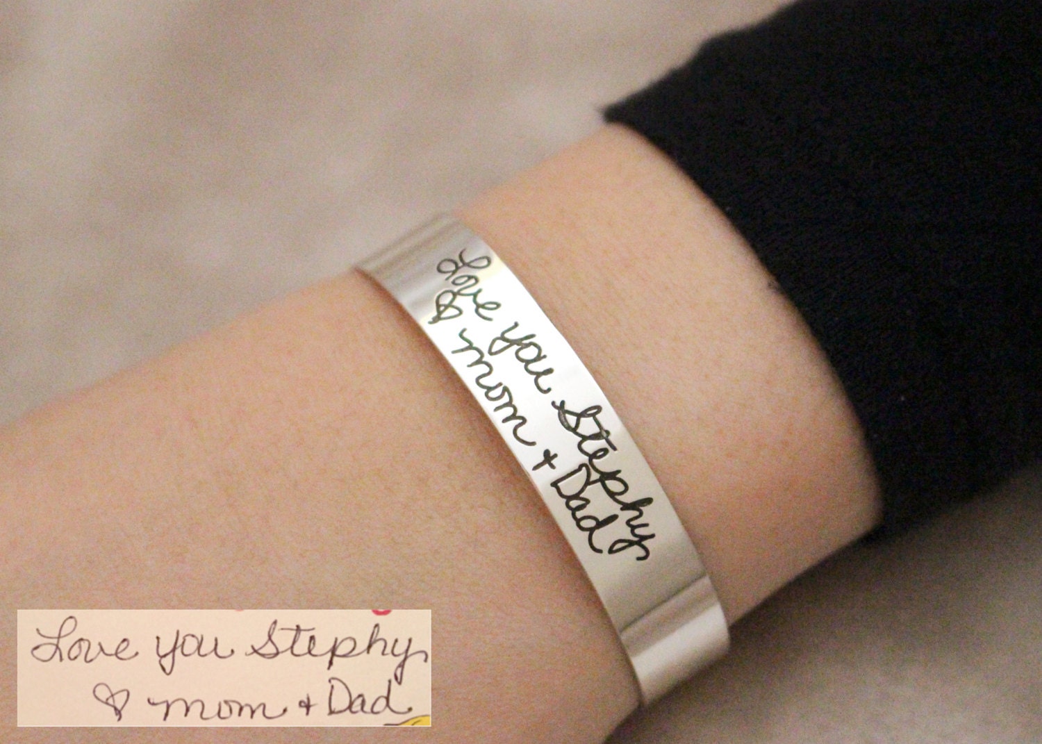 Memorial Bangle Bracelet Sentimental Jewelry Handwriting Signature Sympathy Gift Mother's Bm26