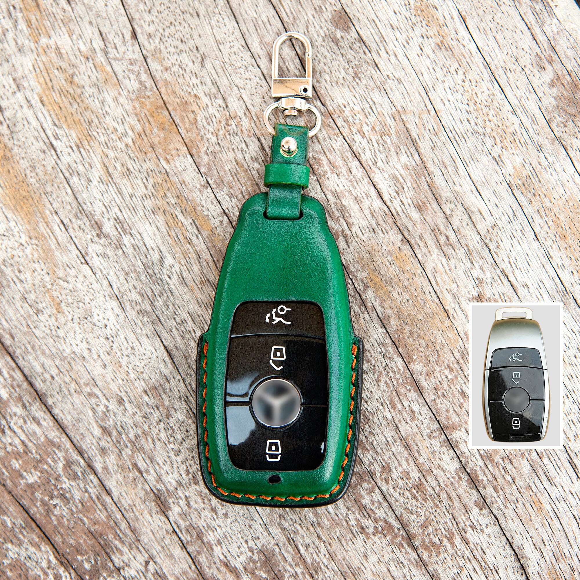 Minocrafts For Mercedes Key Fob Cover, Car Case, Green Leather Fob, Handmade Case