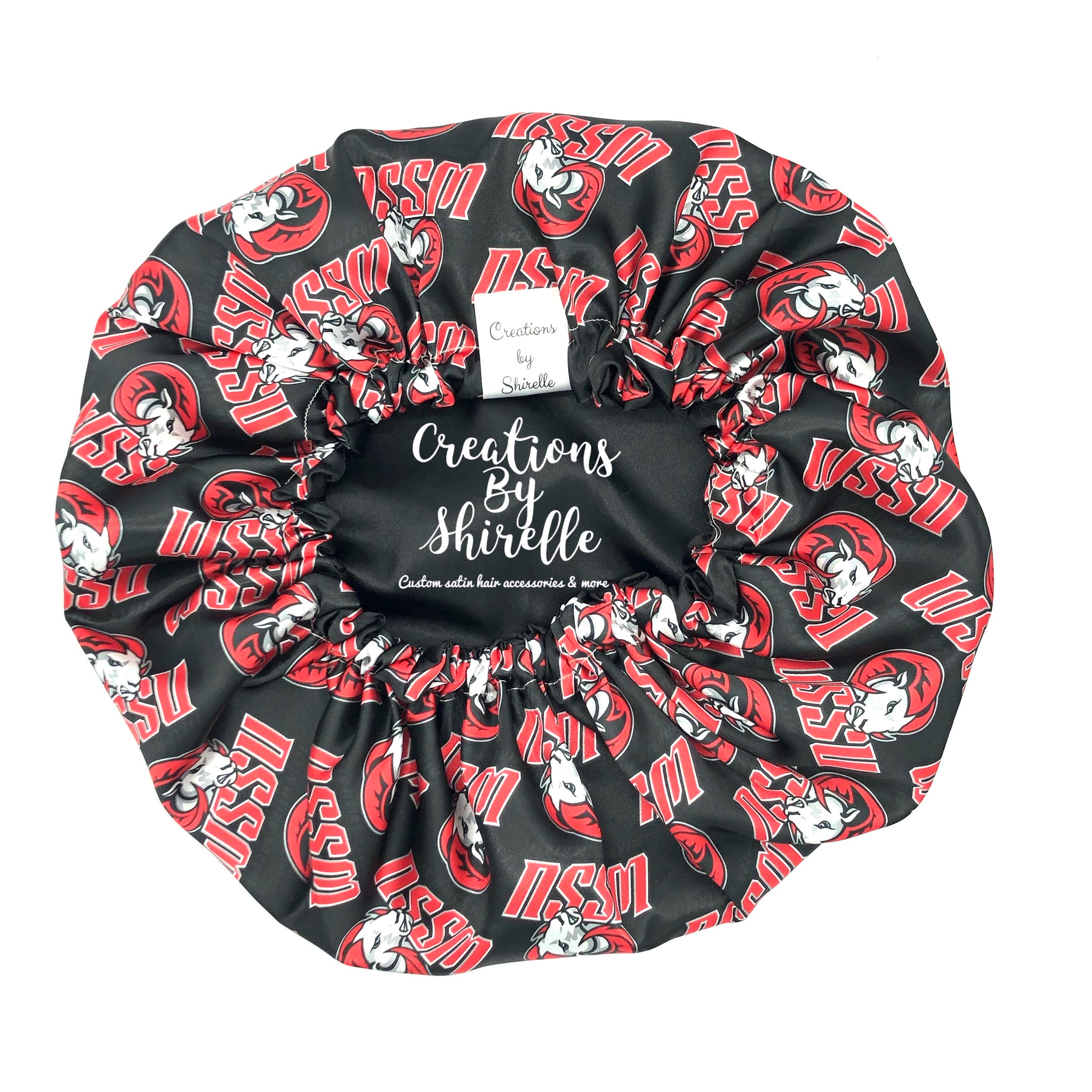 Winston Salem State University Satin Bonnet | Ram Pride Black & Red Available in Adults| Sleep Cap Wssu Rams