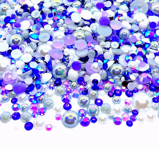 Winter Morning Blend Rhinestone Mix 2mm-10mm Flatback Jelly Resin | Faux Pearls Rhinestones Sizes Gray Purple White