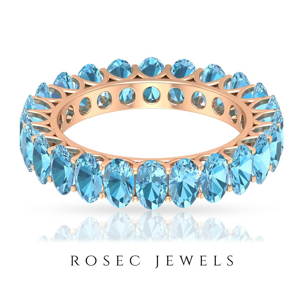 5.5 Ct Aquamarine Eternity Band, Blue Gemstone Ring, Wedding Full Wide Oval Shaped Ring