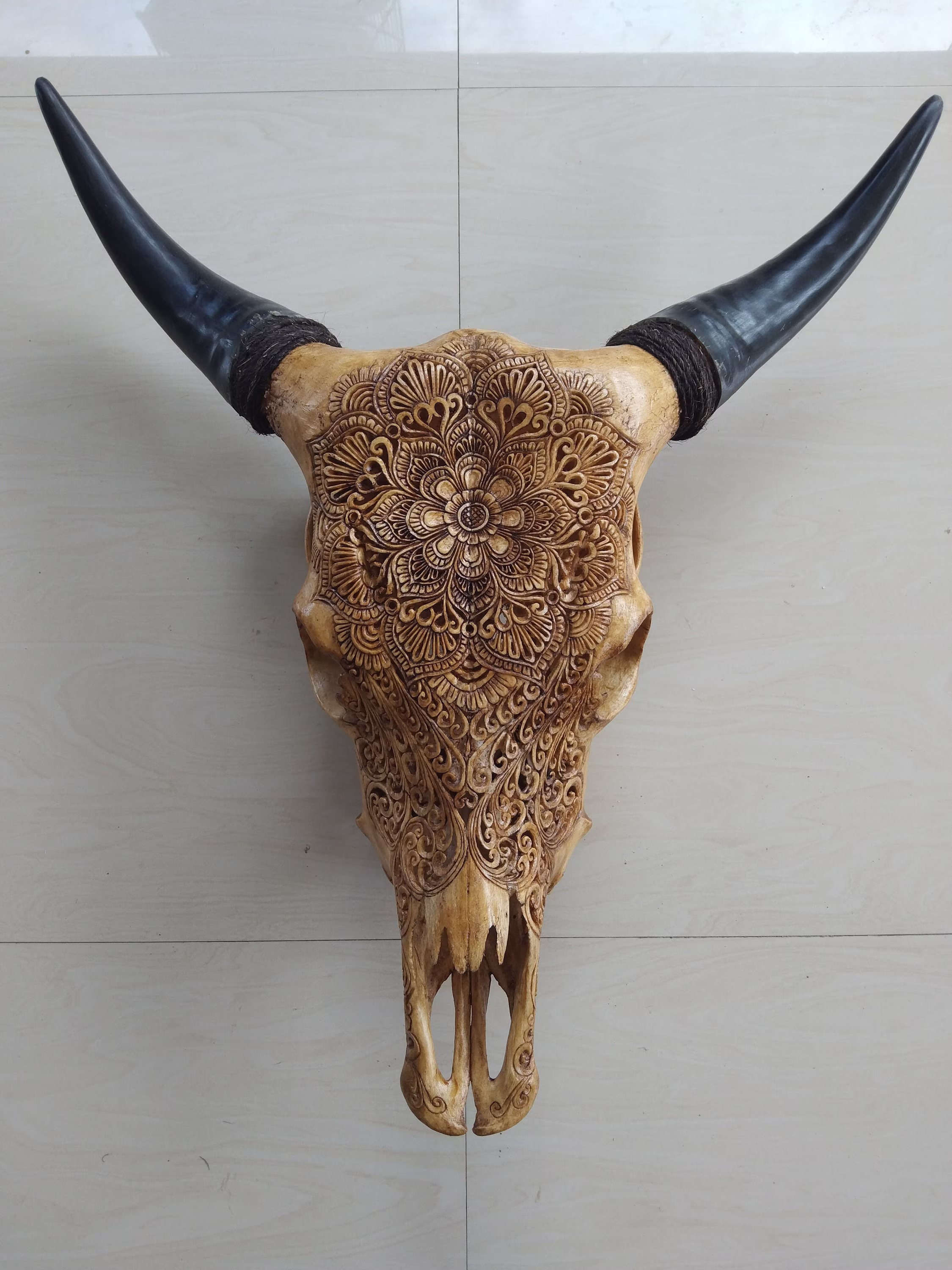 Carved Cow Skull Mandala