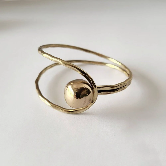 Brass Ball Sphere Bold Runway Modern Minimal Bangle Bracelet