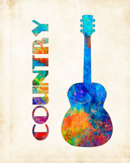 Country Music Guitar Watercolor Art Print Signed By Artist Dan Morris, Choose Print Size, Option To Mount Print, Acoustic Guitar Art
