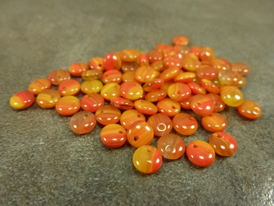 50Pc Earthy Orange/Yellow/Red Blend, 6mm Czech Glass Lentil Beads, Front Drilled Drop, Coin