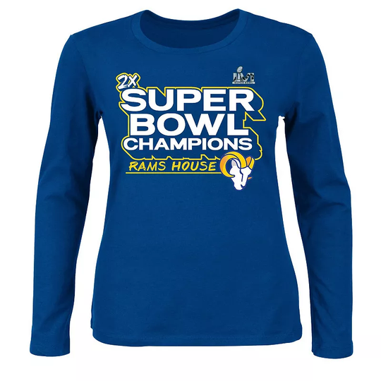 Women's Fanatics Branded Royal Los Angeles Rams Super Bowl LVI Champions Parade Long Sleeve Scoop Neck Plus Size T-Shirt, Size: 1XL, Blue