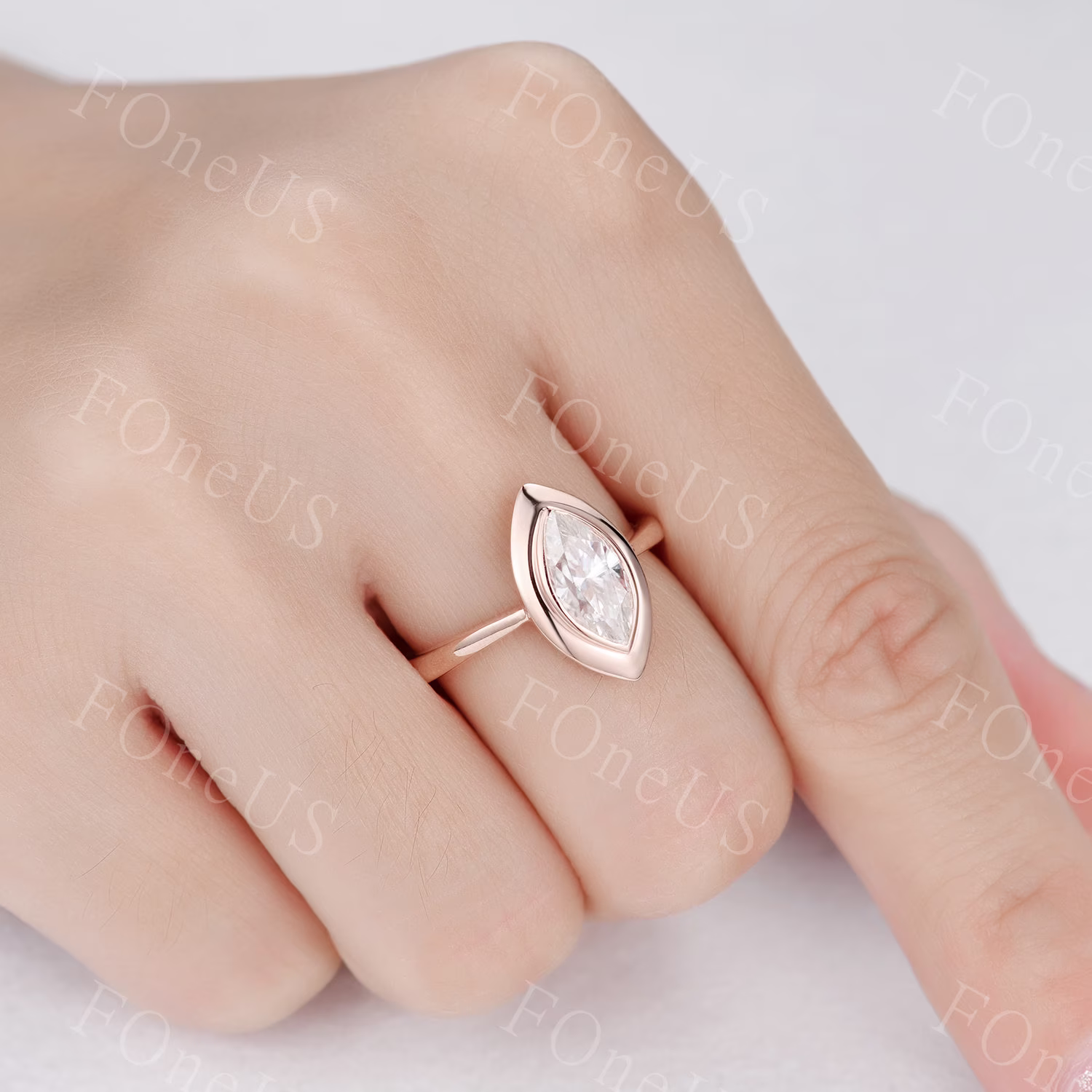 1Ct Marquise Cut Moissanite Wedding Ring/ Engagement Unique Bezel Set Solitaire Anniversary 14K Rose Gold