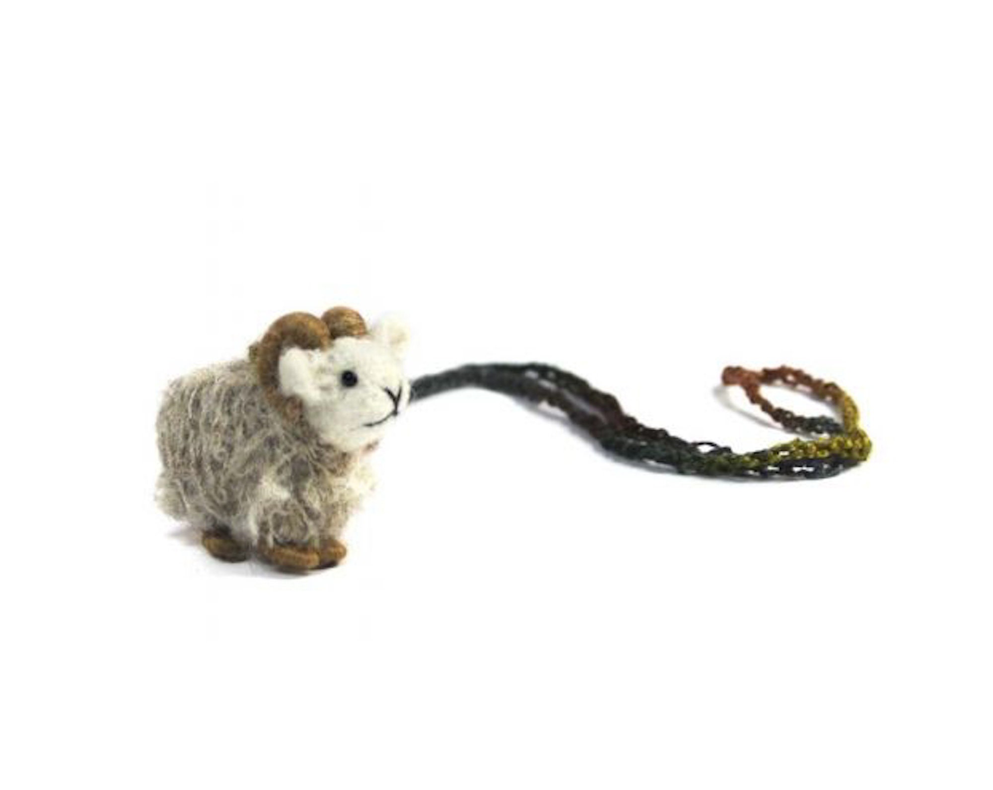 Ram Needle Felted Necklace Cute Miniature Figurine Animal Jewelry Decor