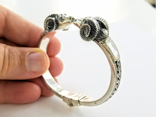 Handmade Silver Ram Bracelet With Mother Of Pearl