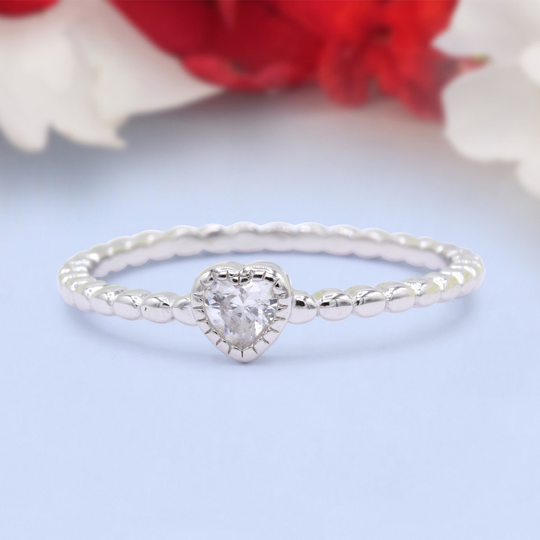 Heart Band Engagement Wedding Ring Round Simulated Diamond 925 Sterling Silver