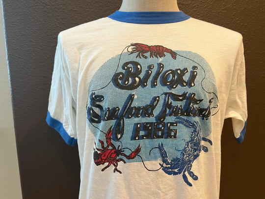Vintage 80's 1986 Biloxi Seafood Fest White T Shirt Size M