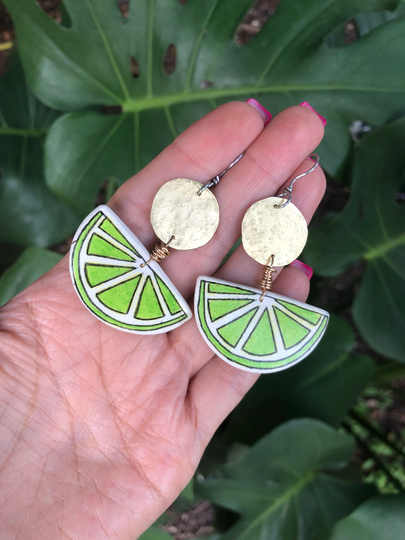 Lime Slice Earrings, Polymer Clay Fruit Earrings