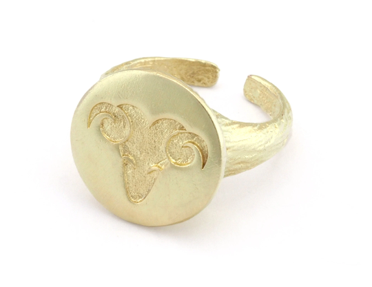 Ram Aries Horoscope Ring Bark Textured Band Round Adjustable Raw Brass | 5 - 8.5Us Inner Size Oz4864