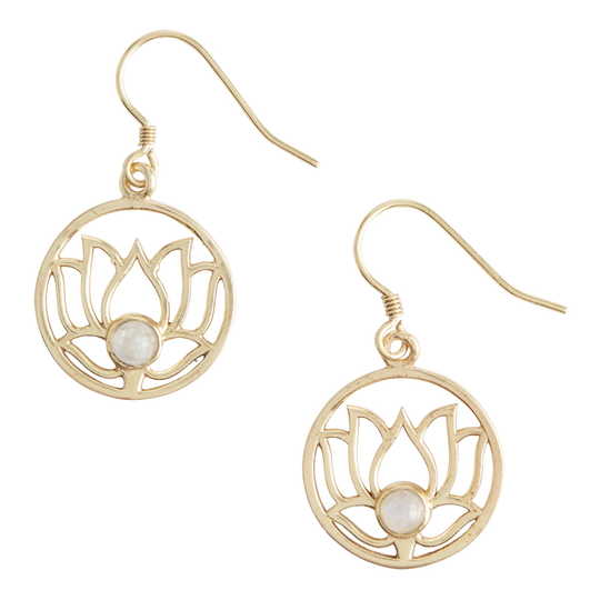 Gold Moonstone Lotus Filigree Drop Earrings by World Market