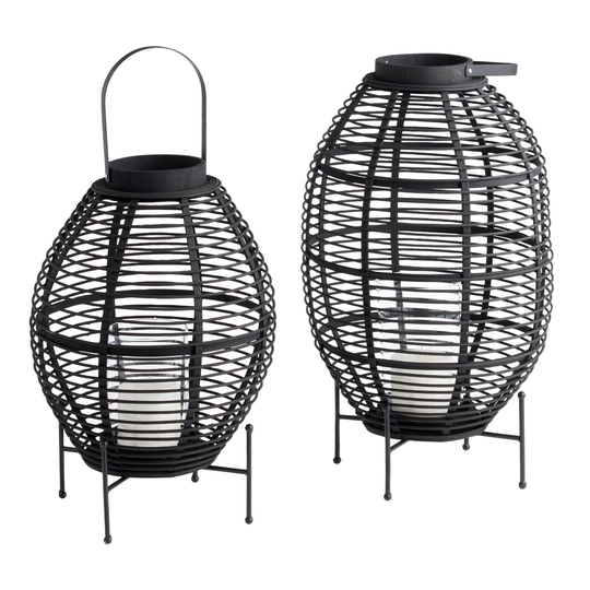 Oval Black Rattan Lantern With Stand by World Market