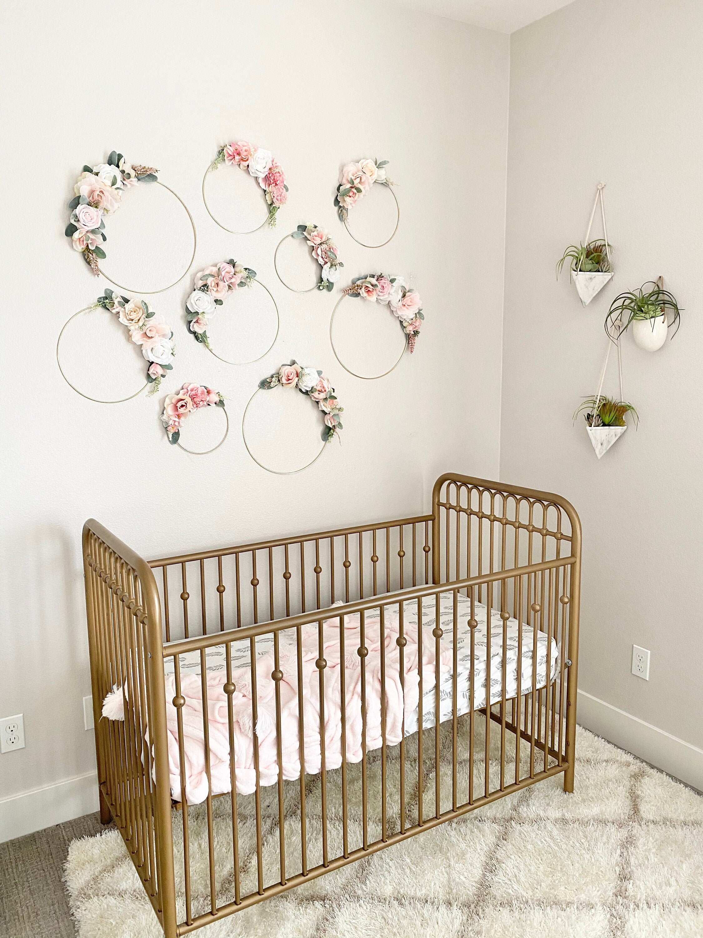 Floral Hoop Wreath, Nursery Wall Decor Girl, Photo Prop Baby Shower Wreath Girl Nursery, Farmhouse
