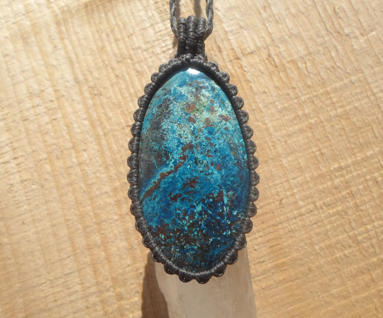 Azurite Macrame Pendant, Necklace, Healing Stones & Crystals, Bohemian Jewelry, Blue Gemstone Yoga Jewelry