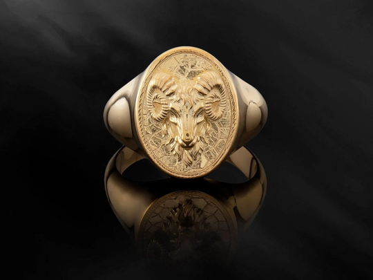 14K Gold Ram Ring For Men, Men's Statement Rings, 18K Solid Zodiac Ring, Animal Jewelry Valentine's Day Gifts Men