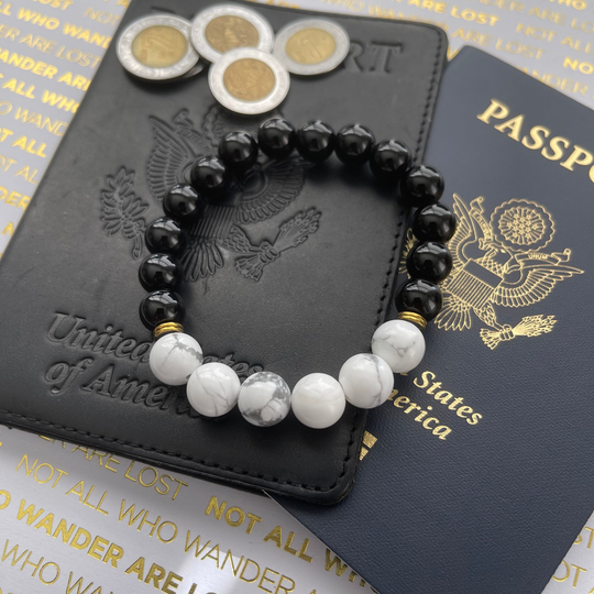 Black Onyx Bracelet, White Howlite Bracelet, 10mm Beaded Bead Unisex Bracelet