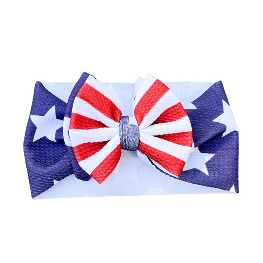 4Th Of July Stacked Baby Headwrap Bow, Stars & Stripes Toddler Kid's Bow