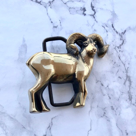 Vintage Belt Buckle Ram Goat Full Body Solid Brass 1978 Baron Buckles