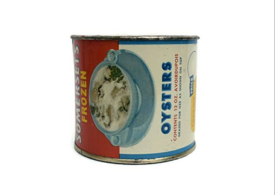 Vintage Oyster Tin Somerset's Frozen Can Advertising Deal Island Maryland