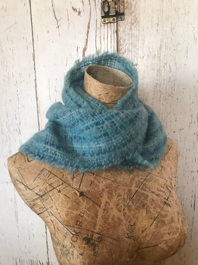 Vintage Mohair Blend Woven Scarf in Shades Of Blue