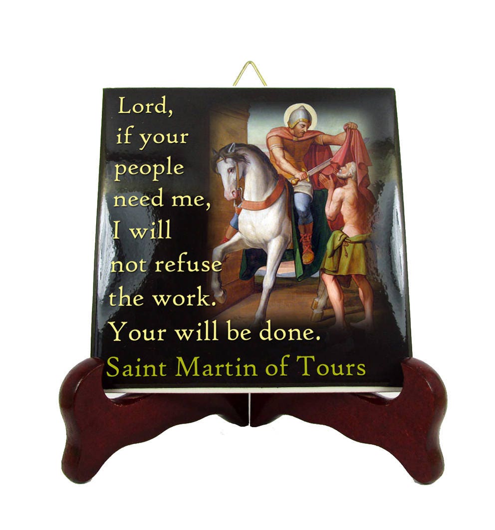 st Martin Of Tours - Catholic Saints Quotes Icon On Ceramic Tile Inspirational Quotes Saint Art