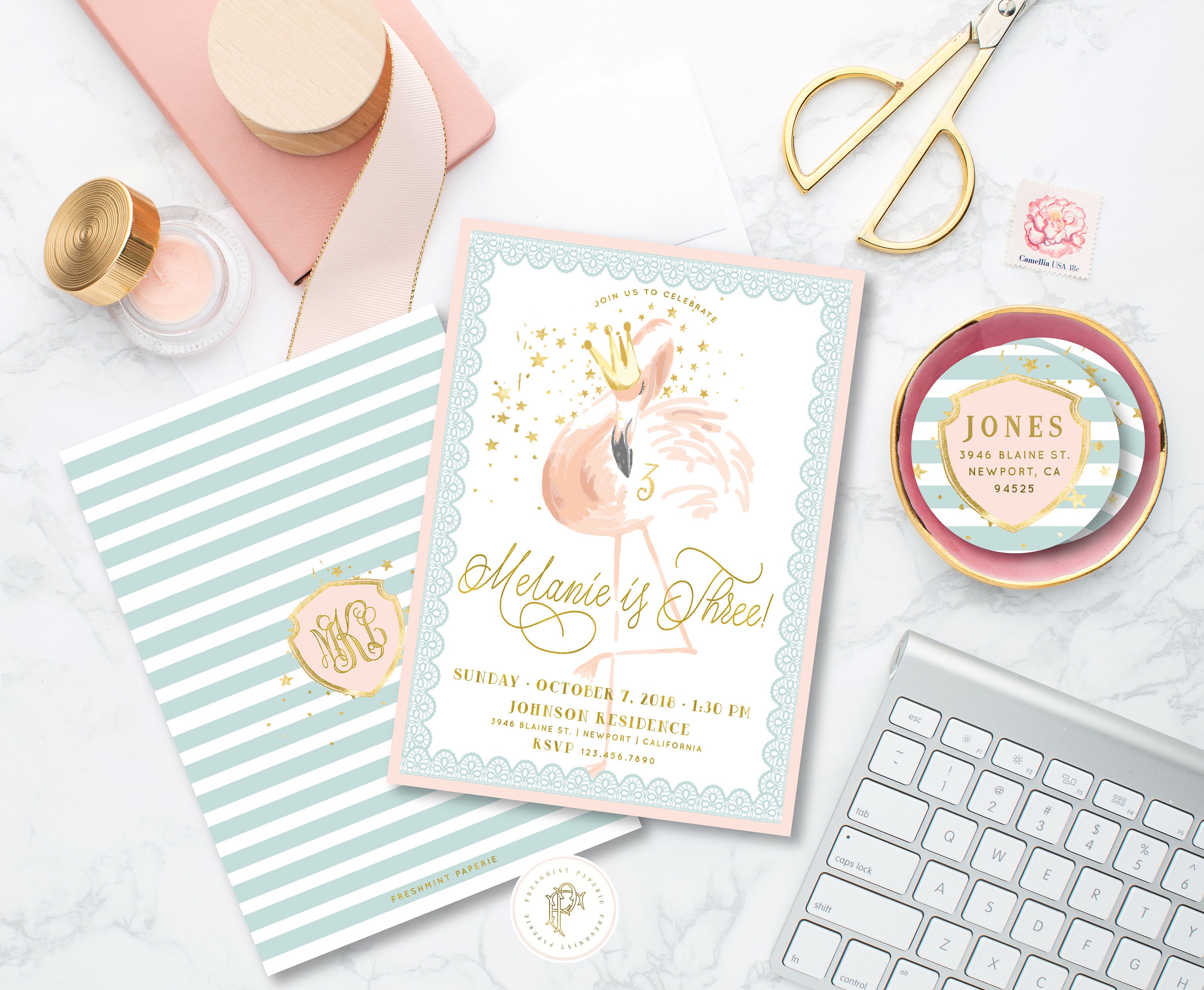 Flamingo Invitations - Flamingo Birthday Invitation Pink Pretty Freshmint Paperie