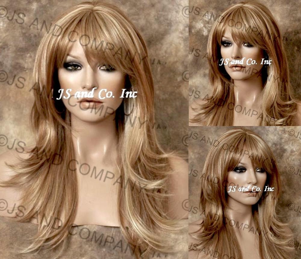 strawberry Blonde Mix Human Hair Blend Wig Heat Ok Flared Out Sides & Back Full Bangs Cancer Alopeica Theater Anime Cosplay Emo