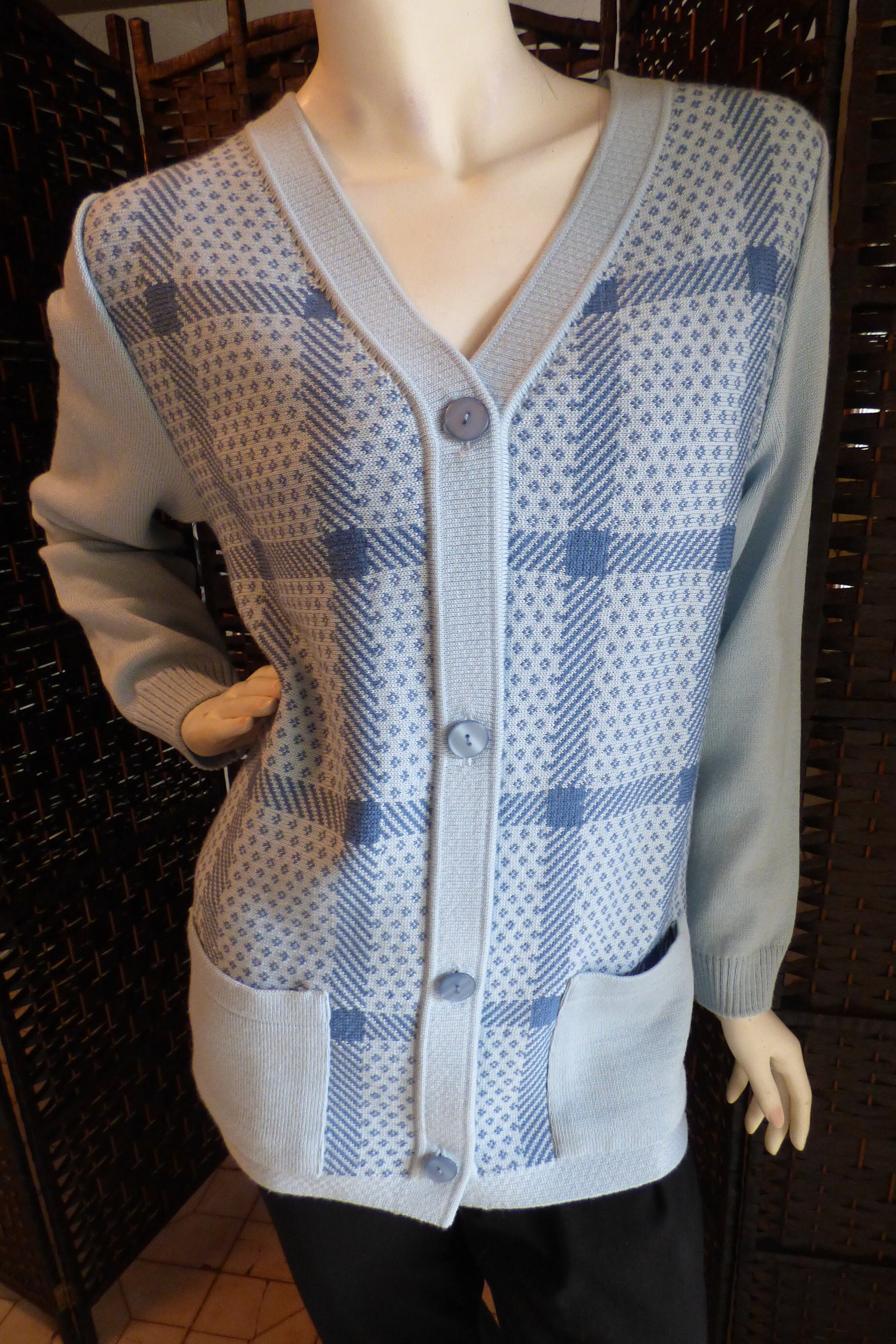 Button Front Cardigan Sweater - Wool Blend Made in Germany V Neck -S8