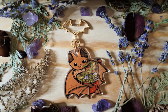 Discounted Sparkly Acrylic Ramen Bat Keychain/ B Grade/ Ramen/ Art/ Kawaii Kawaii/