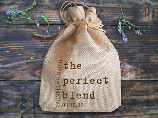 1 Perfect Blend Coffee Wedding Favor Bag Favors For Shower Party Drawstring Personalized Gift Custom Cotton 5x7