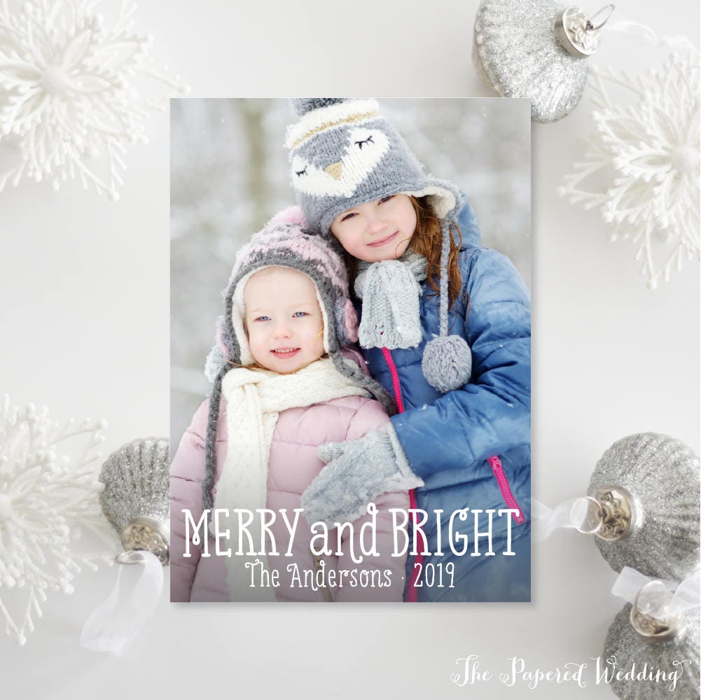Printable Or Printed Photo Christmas Cards - Merry & Bright Holiday Cards, Portrait 016 P1