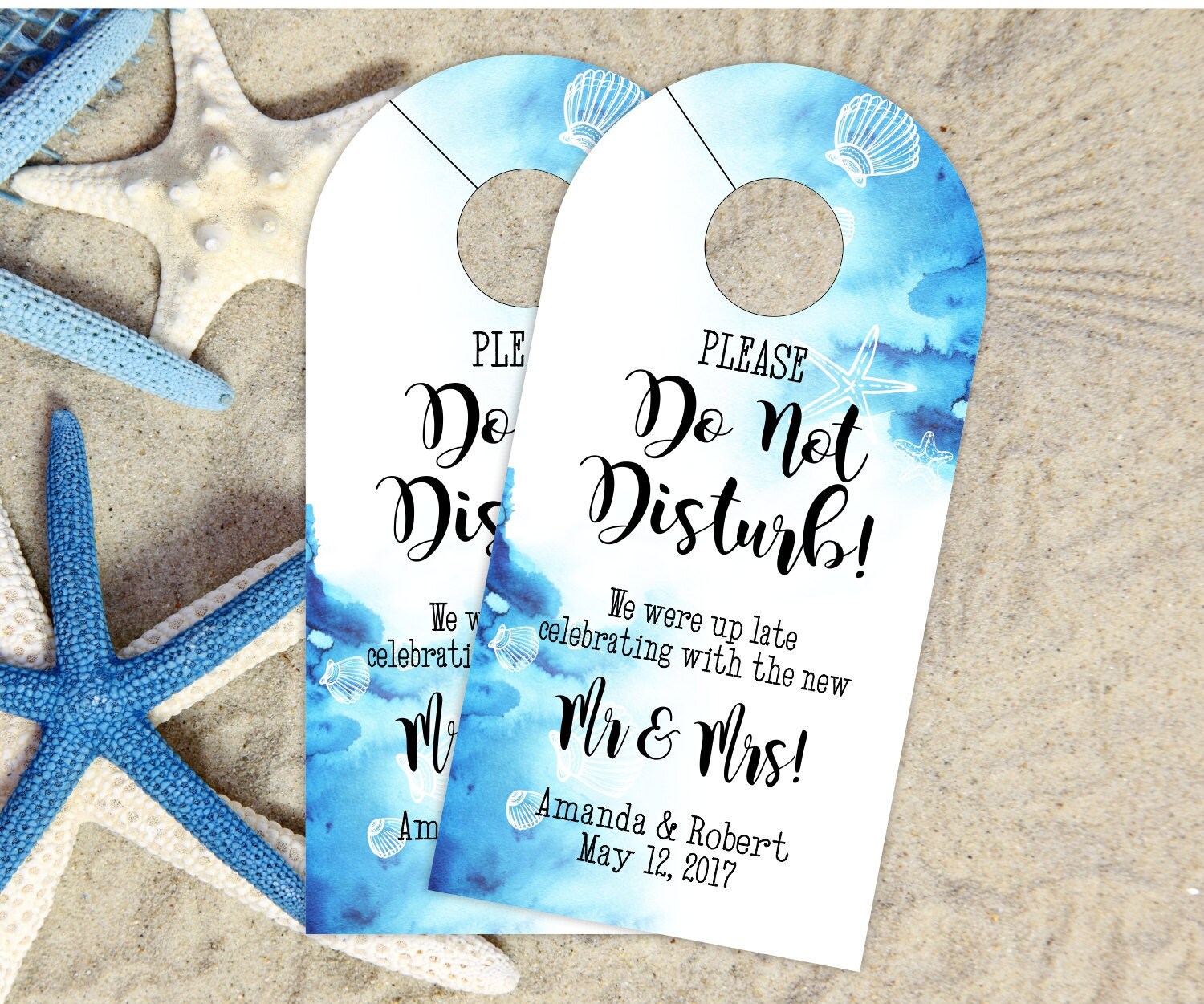Wedding Door Hangers - Beach Hotel Box Favor Watercolor Do Not Disturb #dhri-174