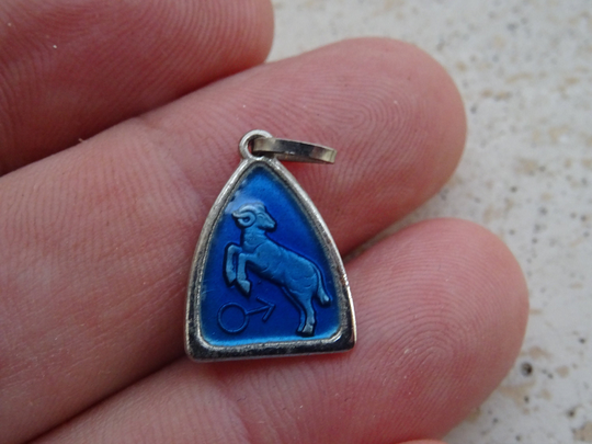 Vintage Enameled Silvered Zodiac Constellation Medal Pendant Medaillon Medallion Of Aries. | Ram D 1