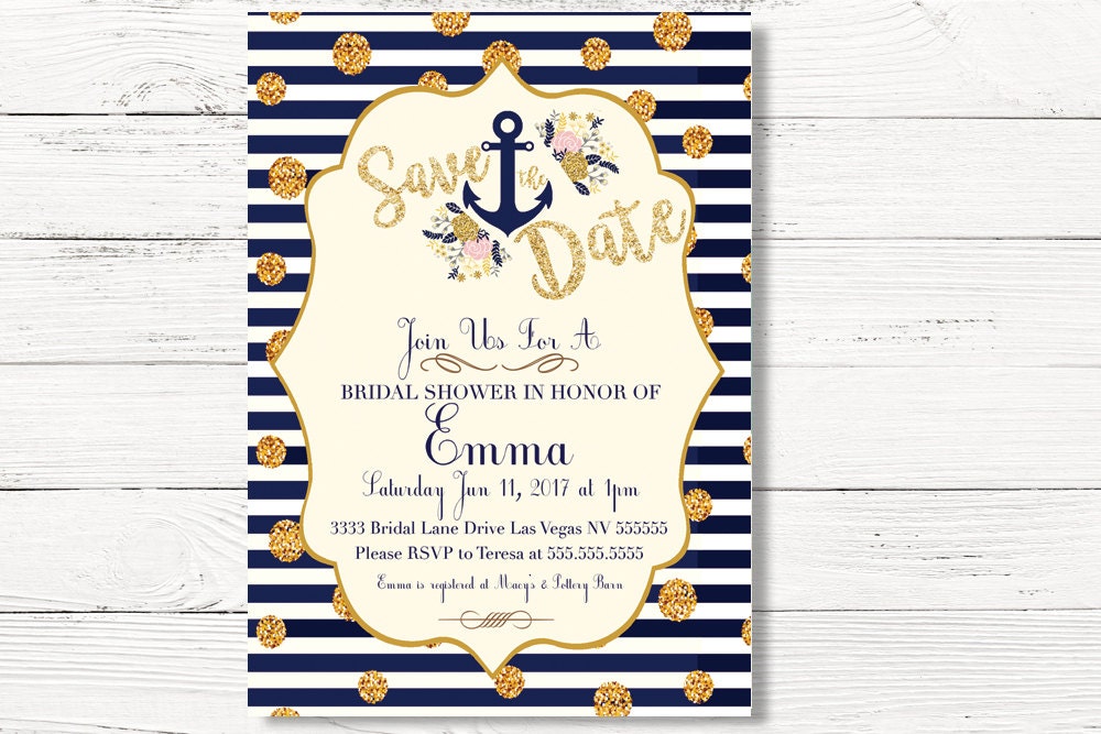 Nautical Bridal Shower Invitation, Save The Date Tying The Knot Invite, Party, C019
