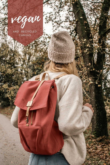 Canvas Backpack Purse Women, Bagpack, Red Rucksack Vegan, Upcycled Fabrics Backpack, Cloth Back Pack