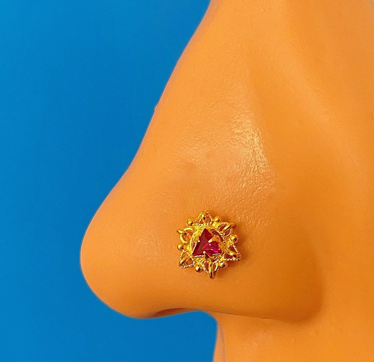 Perplex Triangle Nose Stud, Geometric Nose Pins, 20G 14Kt Gold Rings