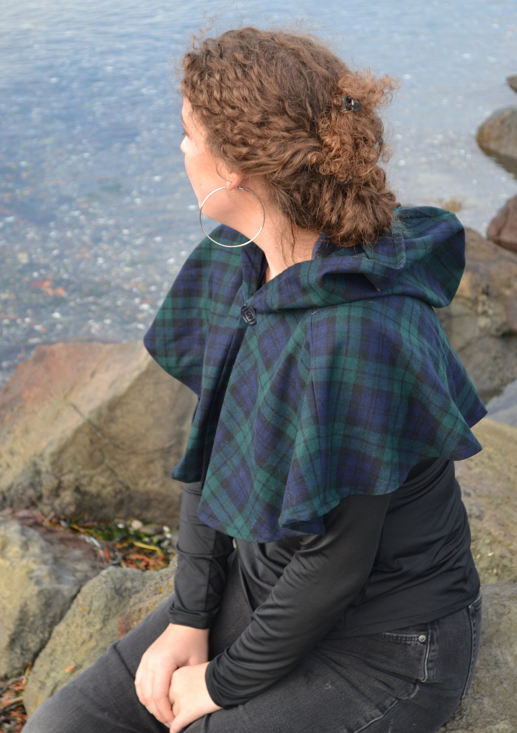 Black Watch Capelet in Wool Blend Plaid